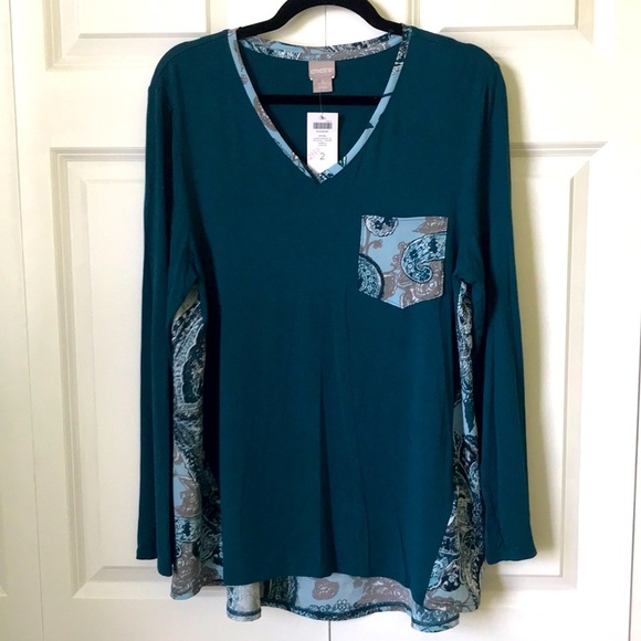 CHICO’S TEAL HIGH/LOW L/S TOP - Picture 1 of 5